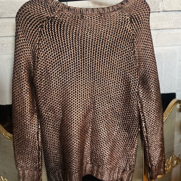 Saks Fifth Avenue Gold Metallic Knit Sweater - Picture 3 of 7